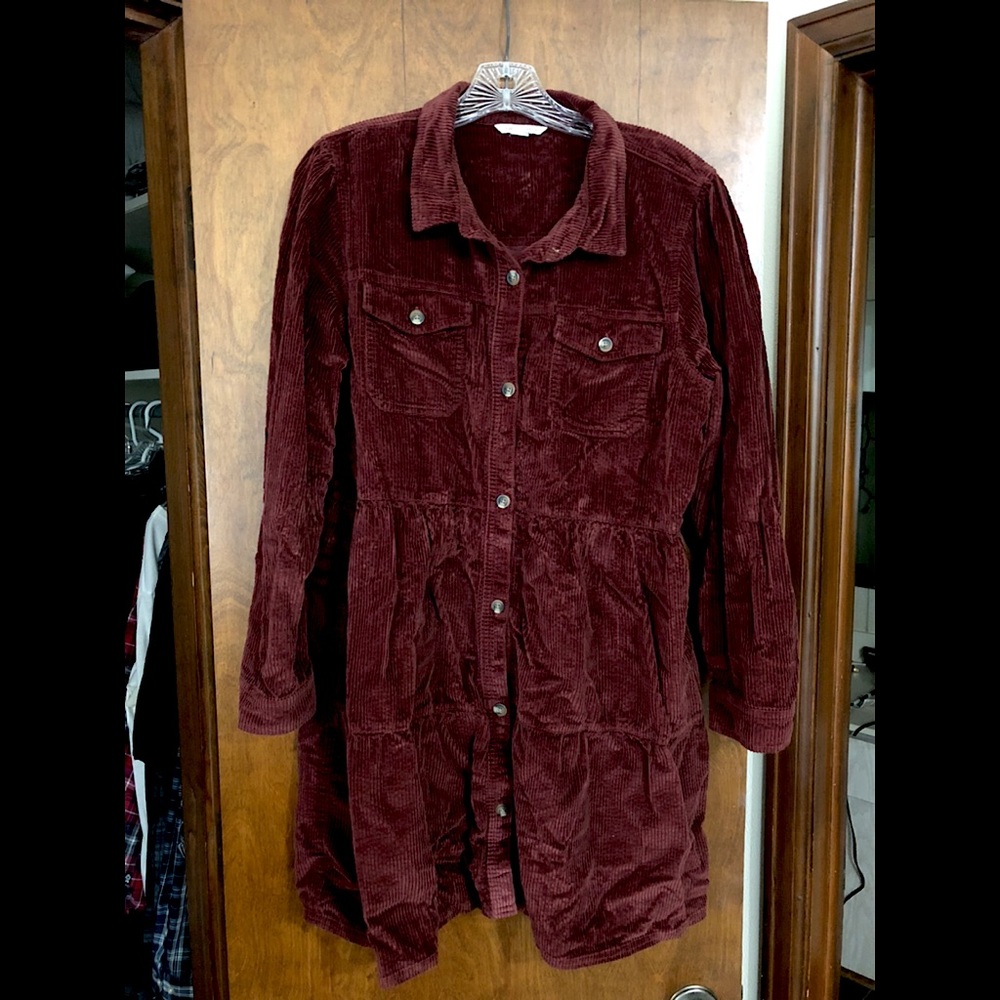 Corduroy collared babydoll dress